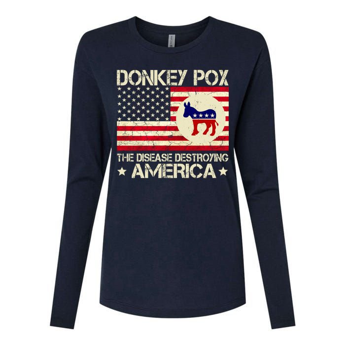 Donkey Pox The Disease Destroying America Funny Anti Biden Womens Cotton Relaxed Long Sleeve T-Shirt