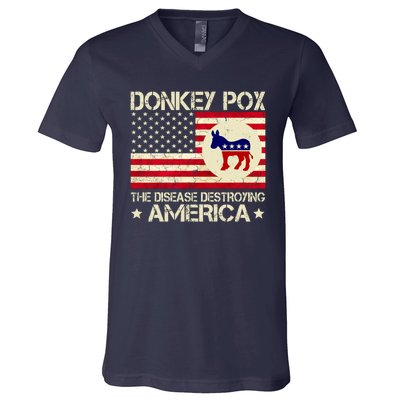 Donkey Pox The Disease Destroying America Funny Anti Biden V-Neck T-Shirt