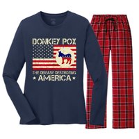 Donkey Pox The Disease Destroying America Funny Anti Biden Women's Long Sleeve Flannel Pajama Set 