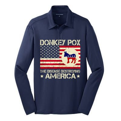 Donkey Pox The Disease Destroying America Funny Anti Biden Silk Touch Performance Long Sleeve Polo