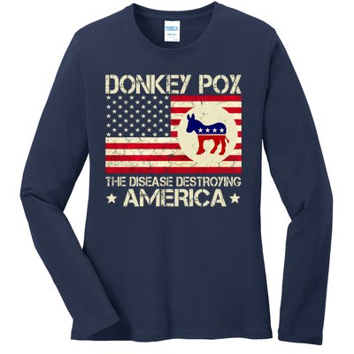 Donkey Pox The Disease Destroying America Funny Anti Biden Ladies Long Sleeve Shirt