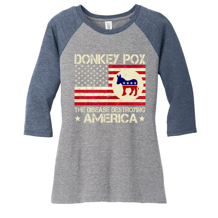 Donkey Pox The Disease Destroying America Funny Anti Biden Women's Tri-Blend 3/4-Sleeve Raglan Shirt