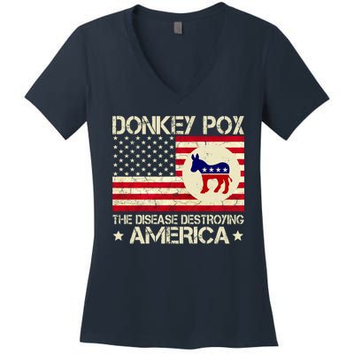 Donkey Pox The Disease Destroying America Funny Anti Biden Women's V-Neck T-Shirt