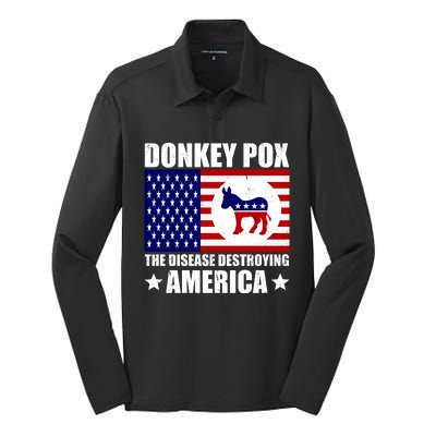 Donkey Pox The Disease Destroying America Vintage USA Funny Silk Touch Performance Long Sleeve Polo