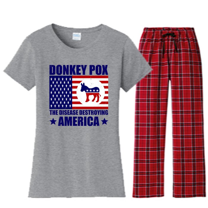 Donkey Pox The Disease Destroying America Vintage USA Funny Women's Flannel Pajama Set