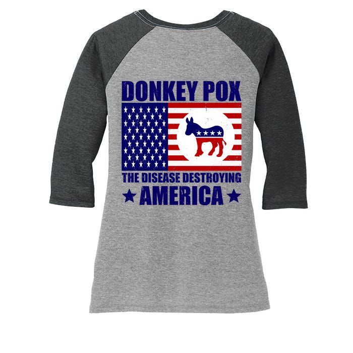 Donkey Pox The Disease Destroying America Vintage USA Funny Women's Tri-Blend 3/4-Sleeve Raglan Shirt