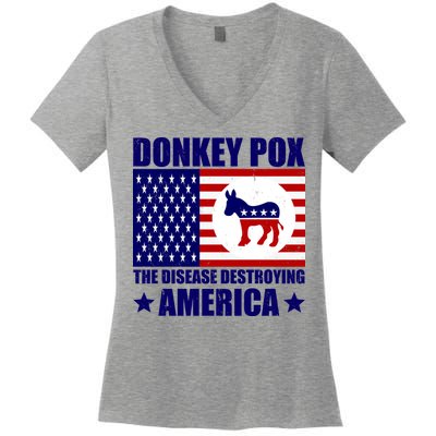 Donkey Pox The Disease Destroying America Vintage USA Funny Women's V-Neck T-Shirt