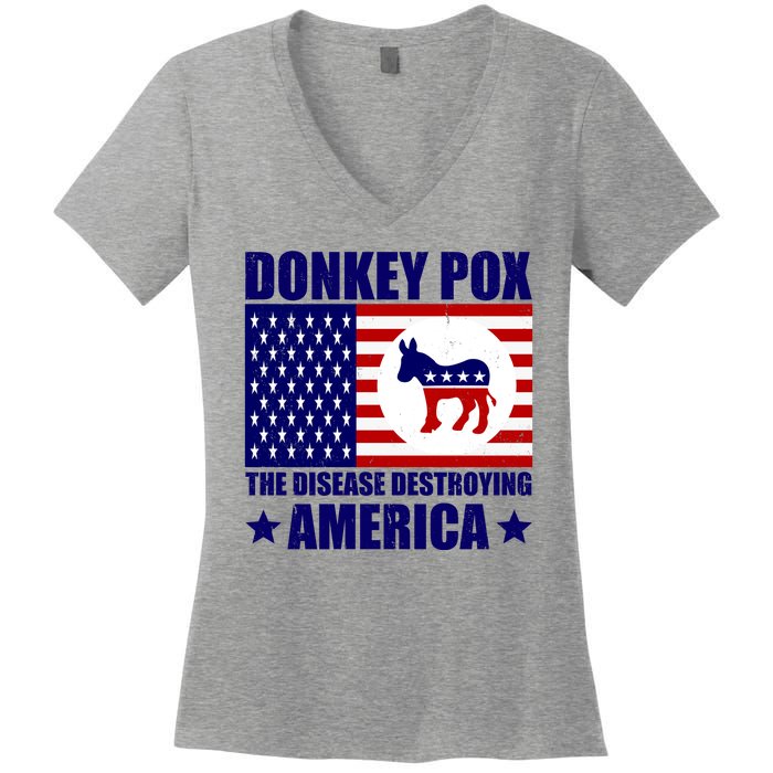 Donkey Pox The Disease Destroying America Vintage USA Funny Women's V-Neck T-Shirt