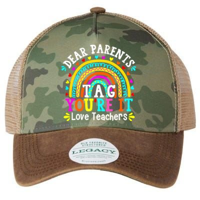 Dear Parents Tag You're It Love Teacher Last Day Of School Gift Legacy Tie Dye Trucker Hat