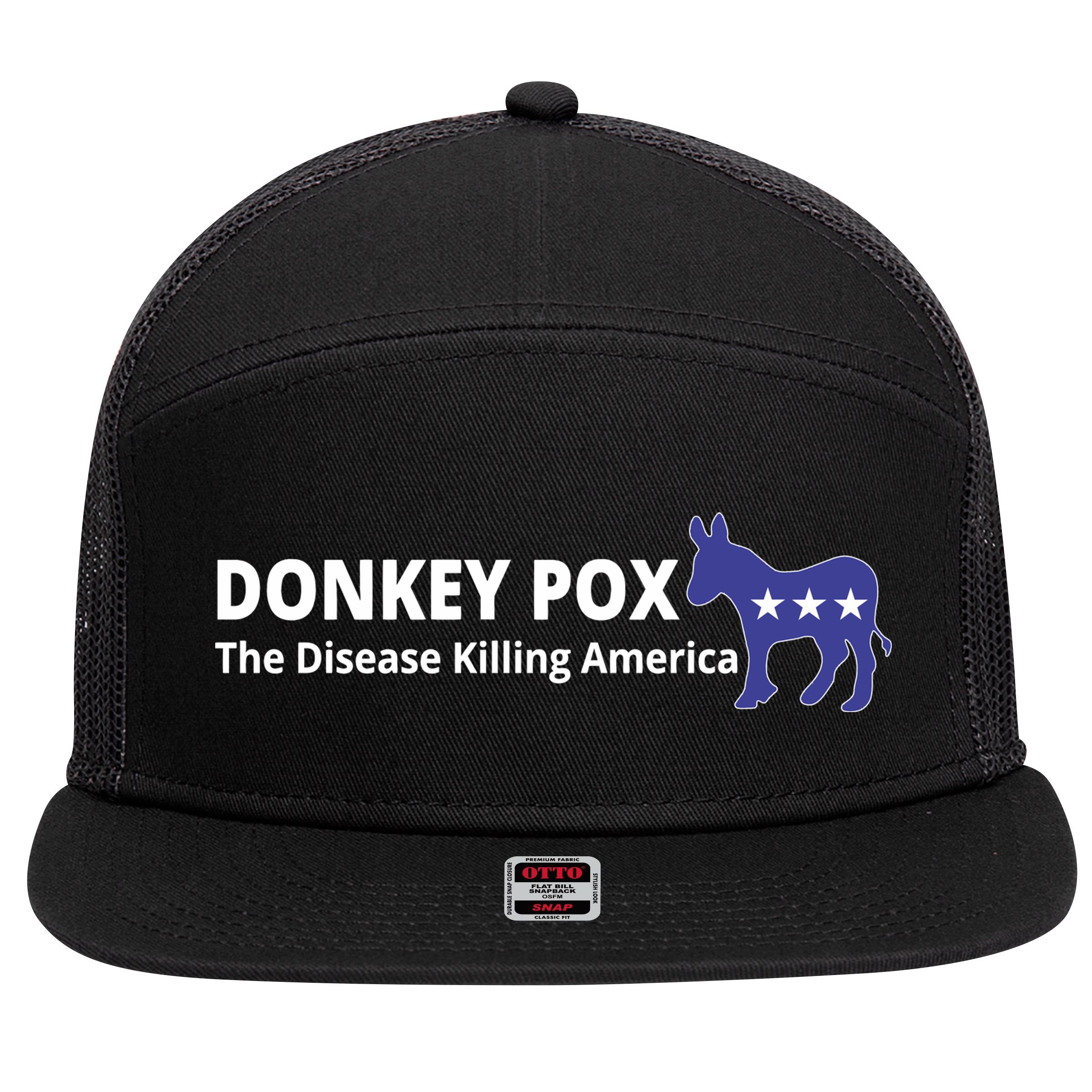 Donkey Pox The Disease Killing America Funny 7 Panel Mesh Trucker Snapback Hat