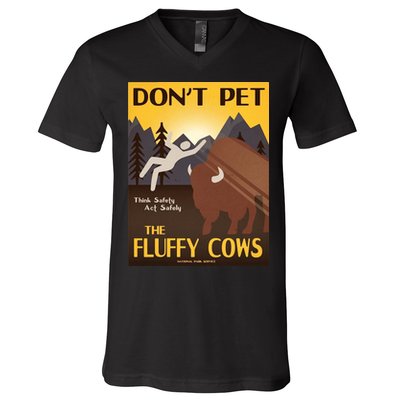 Dont Pet The Fluffy Cows V-Neck T-Shirt