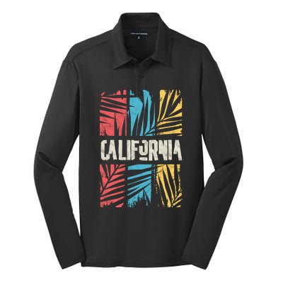 Distressed Palm Tree Beach Dreaming Of California Gift Silk Touch Performance Long Sleeve Polo