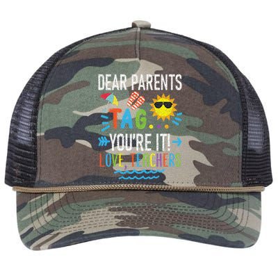 Dear Parents Tag You're It Love Teachers Last Day Of School Retro Rope Trucker Hat Cap