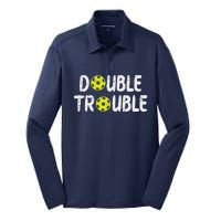 Double Pickleball Trouble Pickle Ball Matching Silk Touch Performance Long Sleeve Polo