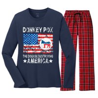 Donkey Pox The Disease Destroying America Vintage Look Women's Long Sleeve Flannel Pajama Set 