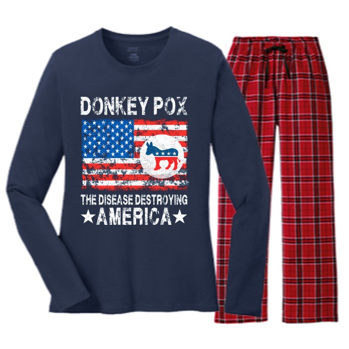 Donkey Pox The Disease Destroying America Vintage Look Women's Long Sleeve Flannel Pajama Set 