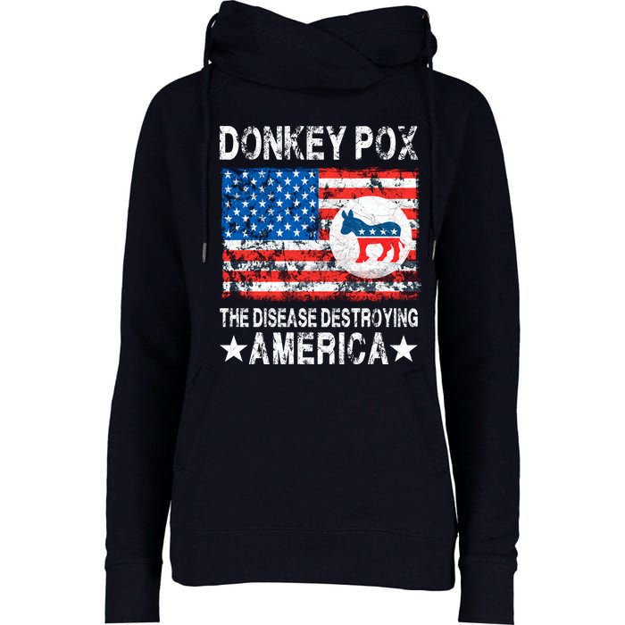 Donkey Pox The Disease Destroying America Vintage Look Womens Funnel Neck Pullover Hood