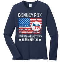 Donkey Pox The Disease Destroying America Vintage Look Ladies Long Sleeve Shirt