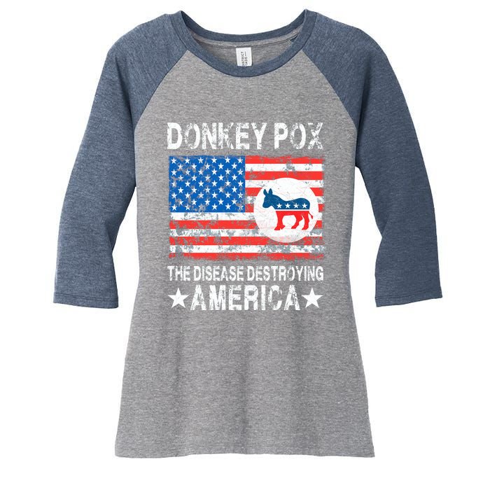 Donkey Pox The Disease Destroying America Vintage Look Women's Tri-Blend 3/4-Sleeve Raglan Shirt