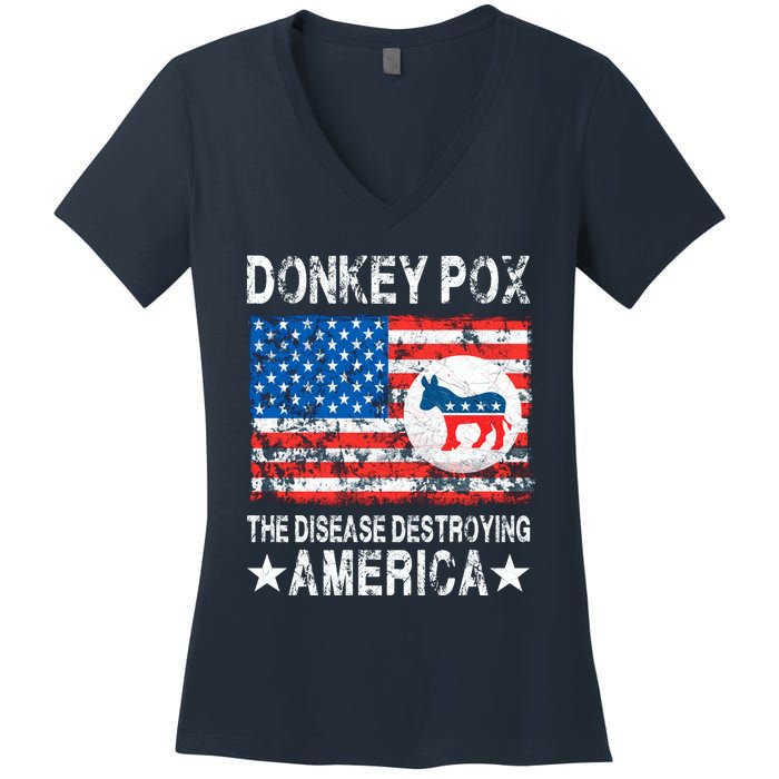 Donkey Pox The Disease Destroying America Vintage Look Women's V-Neck T-Shirt