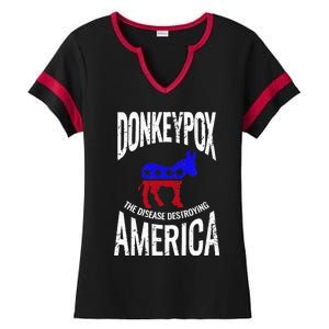 Donkey Pox The Disease Destroying America Funny Donkeypox Ladies Halftime Notch Neck Tee