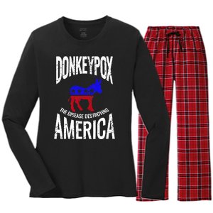 Donkey Pox The Disease Destroying America Funny Donkeypox Women's Long Sleeve Flannel Pajama Set 