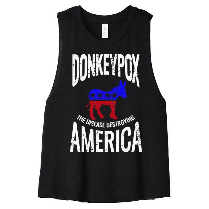 Donkey Pox The Disease Destroying America Funny Donkeypox Women's Racerback Cropped Tank