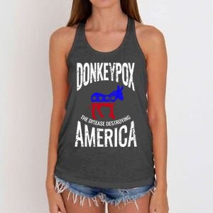 Donkey Pox The Disease Destroying America Funny Donkeypox Women's Knotted Racerback Tank