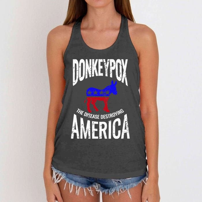 Donkey Pox The Disease Destroying America Funny Donkeypox Women's Knotted Racerback Tank