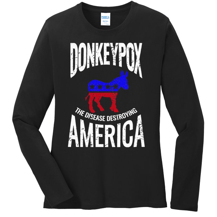 Donkey Pox The Disease Destroying America Funny Donkeypox Ladies Long Sleeve Shirt