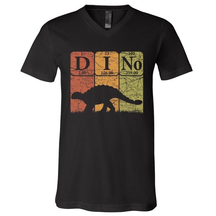 Dinosaur Periodic Table Elements Ankylosaurus Paleontologist V-Neck T-Shirt