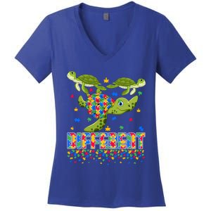 Different Puzzle Turtle Autism Awareness Day Autistic Gift Women's V-Neck T-Shirt