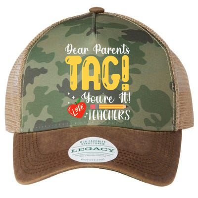 Dear Parents Tag Youre It Love Teachers Summer Funny Legacy Tie Dye Trucker Hat