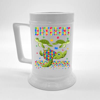 Different Puzzle Turtle Autism Awareness Day Autistic Gift Beer Stein