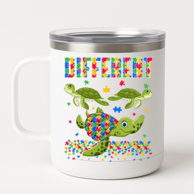 Different Puzzle Turtle Autism Awareness Day Autistic Gift 12 oz Stainless Steel Tumbler Cup