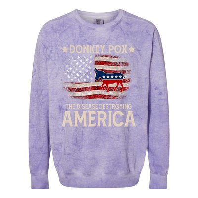 Donkey Pox The Disease Destroying America Funny Donkeypox Flag Colorblast Crewneck Sweatshirt