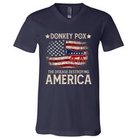 Donkey Pox The Disease Destroying America Funny Donkeypox Flag V-Neck T-Shirt