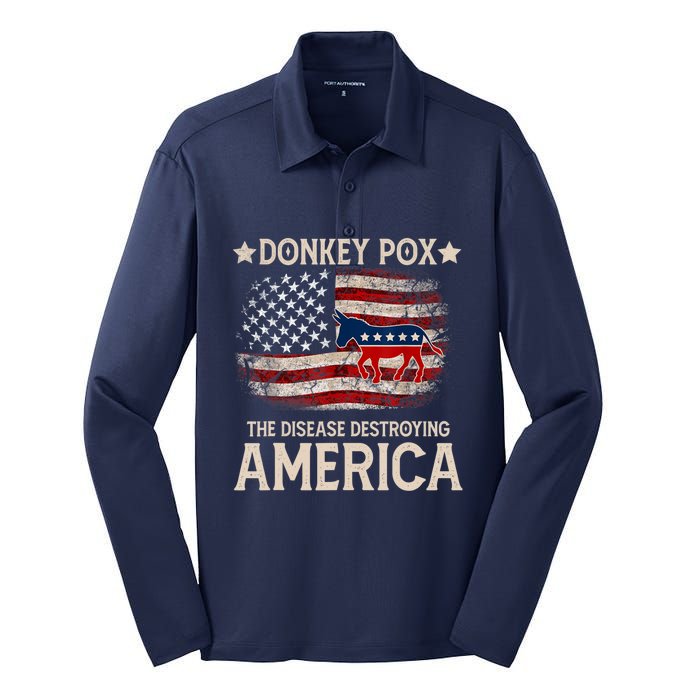 Donkey Pox The Disease Destroying America Funny Donkeypox Flag Silk Touch Performance Long Sleeve Polo