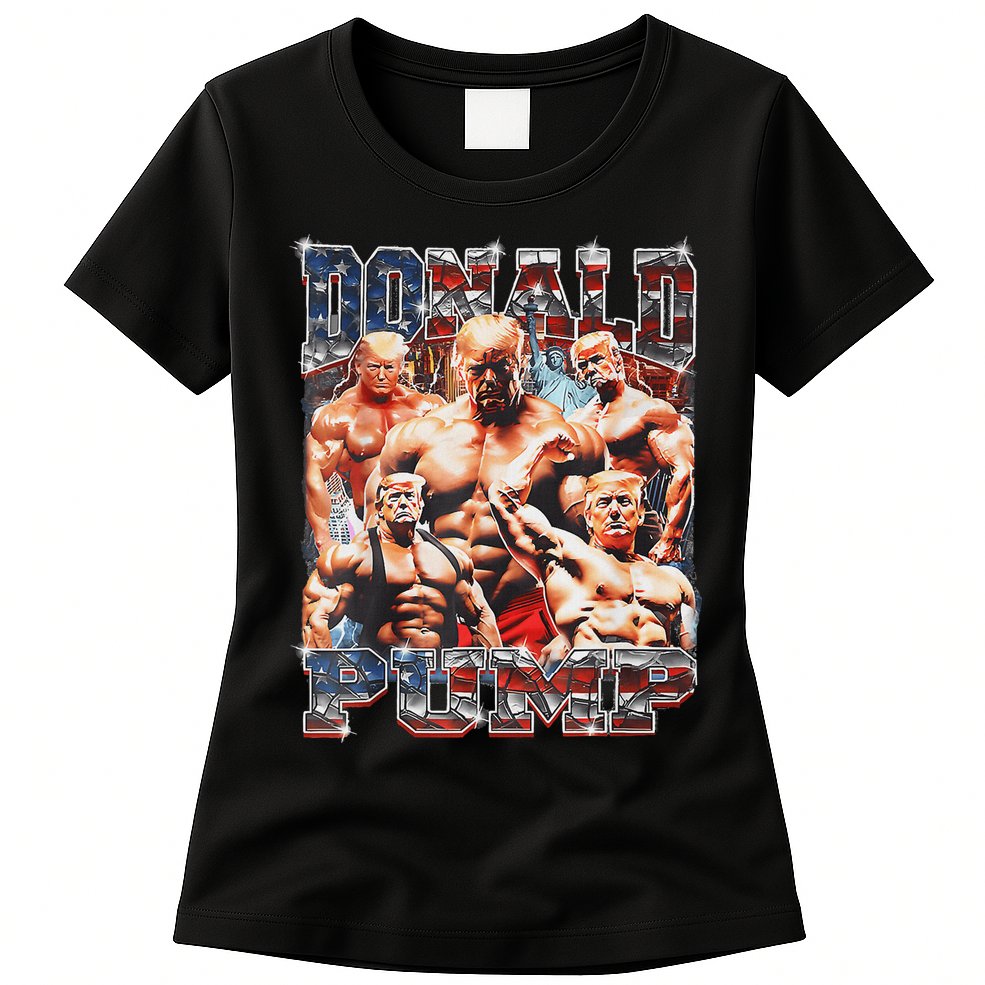 Donald Pump Trump 2024: Funny Weight Lifting Gym Design Womens T-Shirt