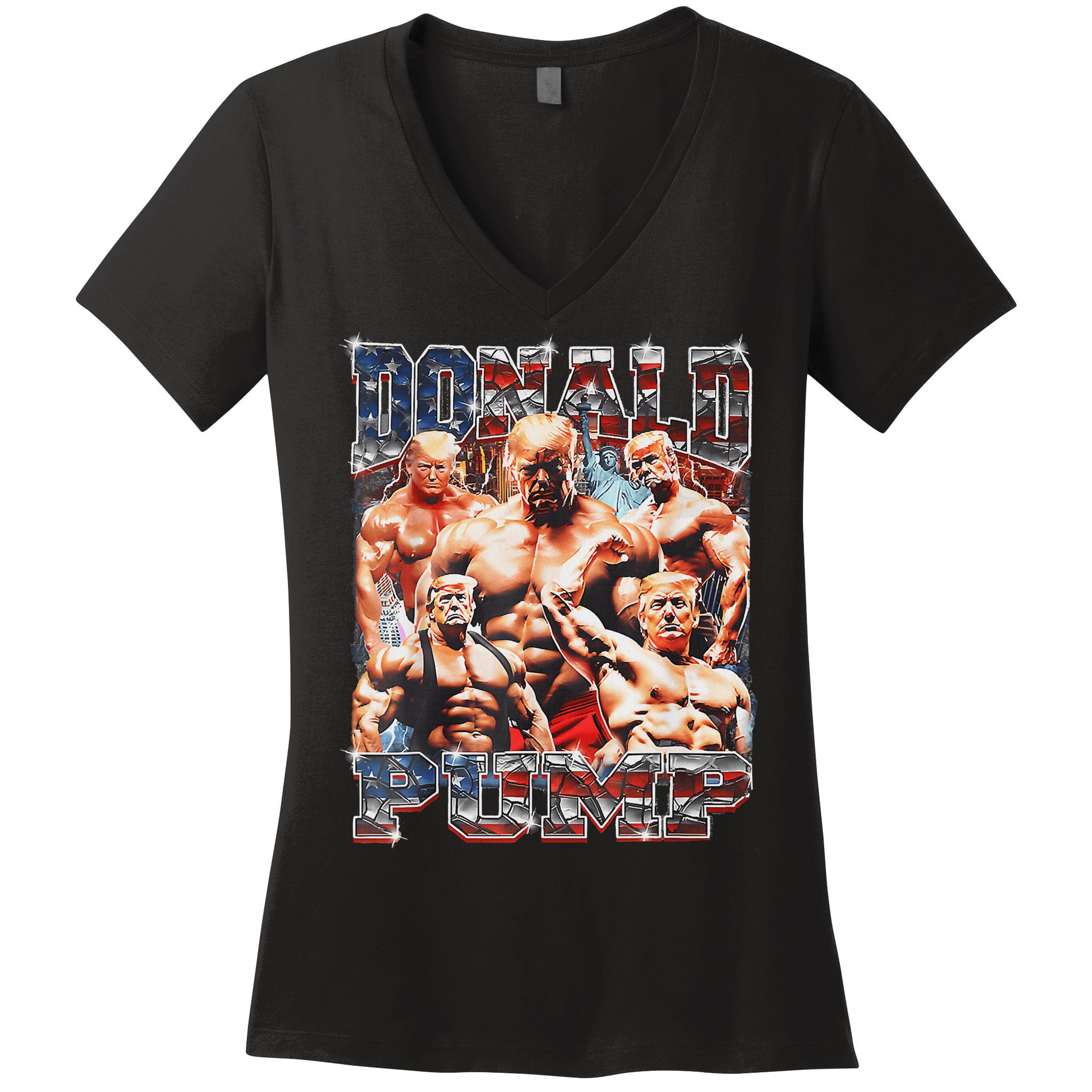 Donald Pump Trump 2024: Funny Weight Lifting Gym Design Women's V-Neck T-Shirt