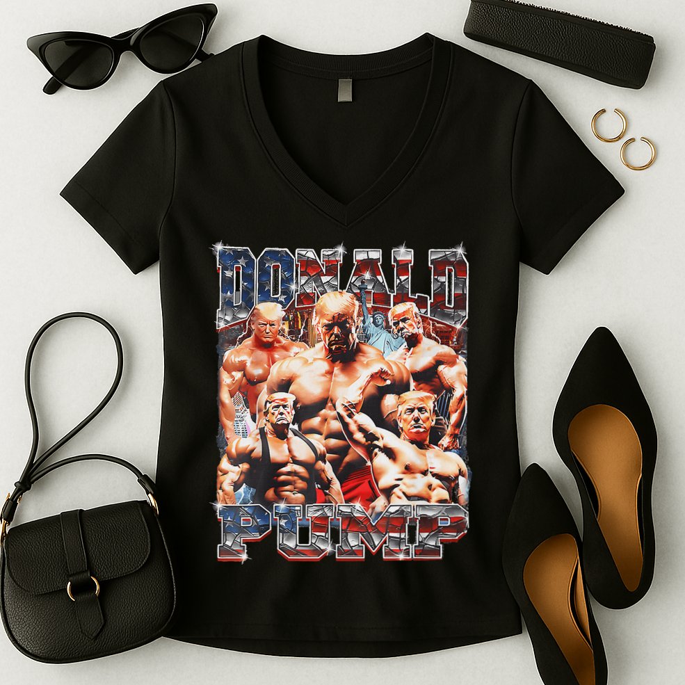 Donald Pump Trump 2024: Funny Weight Lifting Gym Design Women's V-Neck T-Shirt