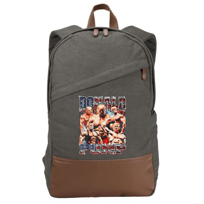 Donald Pump Trump 2024: Funny Weight Lifting Gym Design Cotton Canvas Backpack