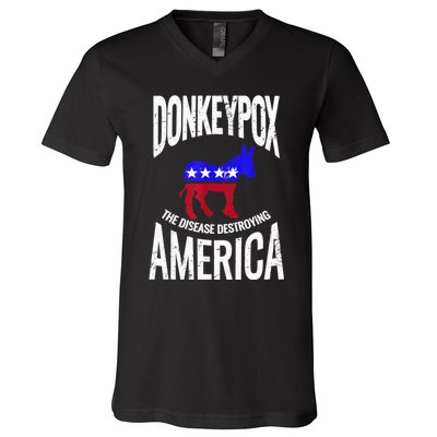 Donkey Pox The Disease Destroying America Funny Anti Biden V-Neck T-Shirt