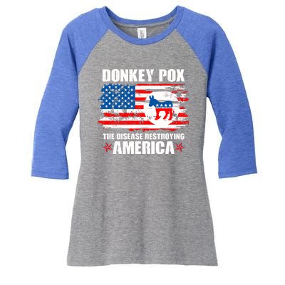 Donkey Pox The Disease Destroying America Women's Tri-Blend 3/4-Sleeve Raglan Shirt