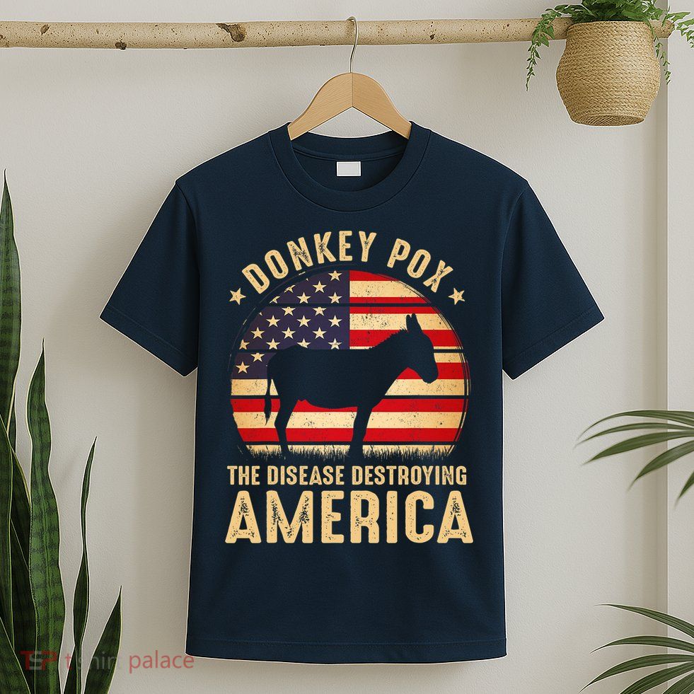 Donkey Pox The Disease Destroying America USA Flag Funny Vintage T-Shirt