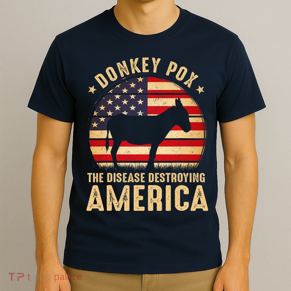 Donkey Pox The Disease Destroying America USA Flag Funny Vintage T-Shirt