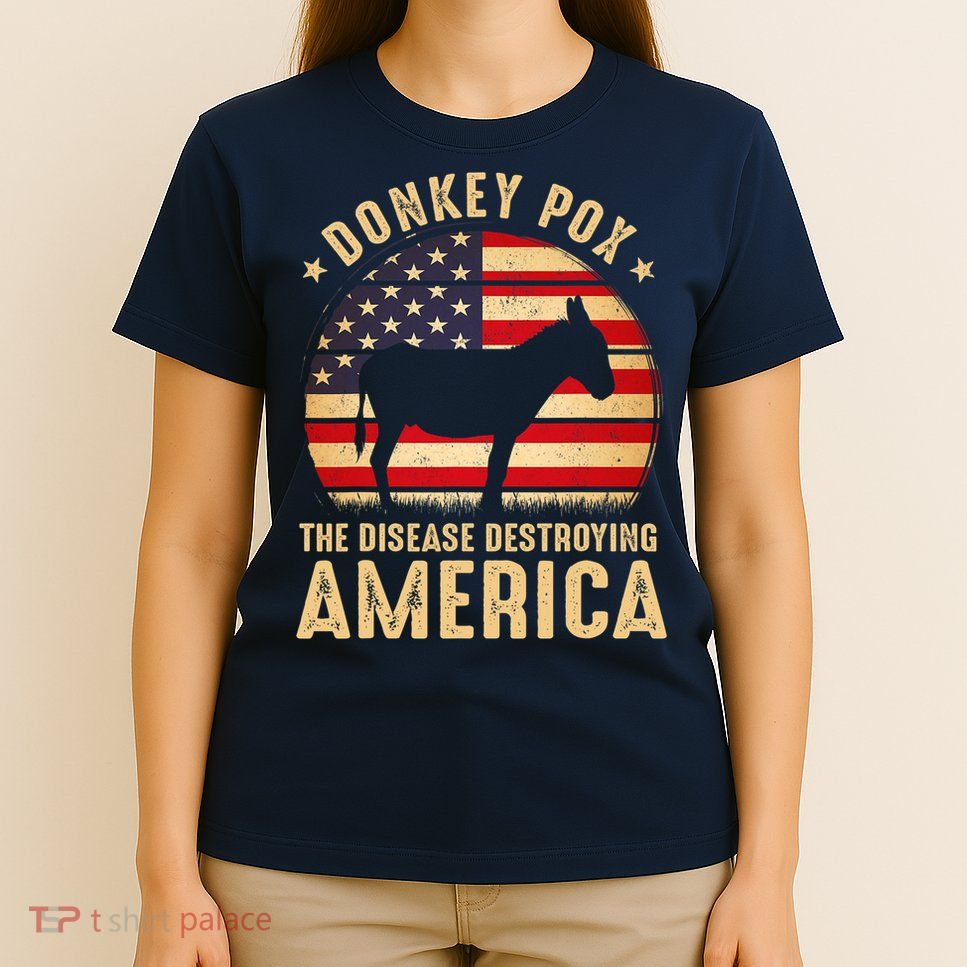 Donkey Pox The Disease Destroying America USA Flag Funny Vintage T-Shirt