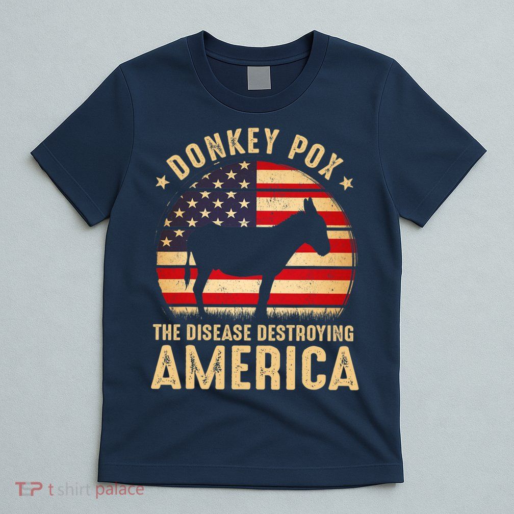 Donkey Pox The Disease Destroying America USA Flag Funny Vintage T-Shirt