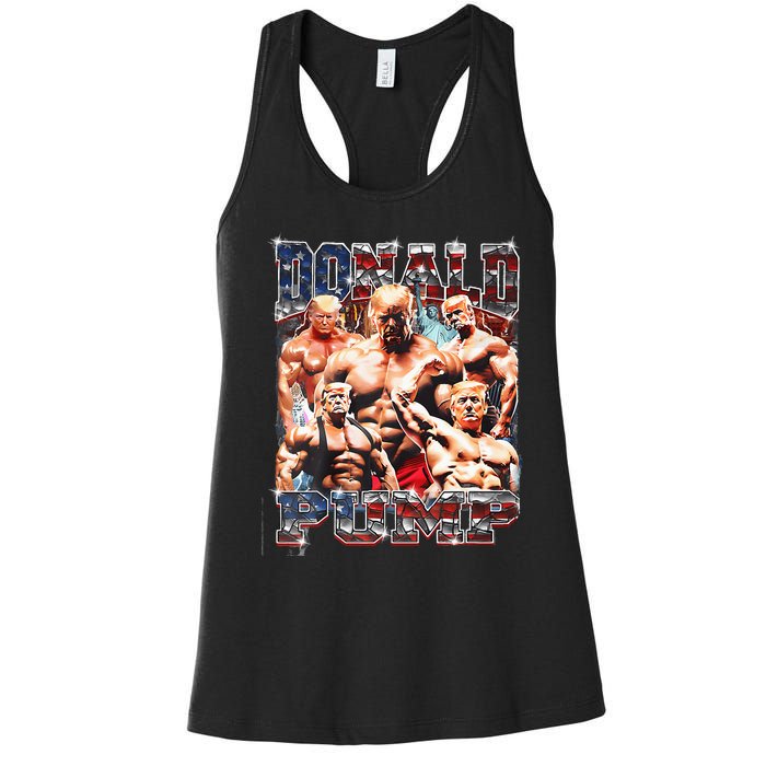 Donald Pump Trump 2024 Weight Lifting Gym Fitness Women's Racerback Tank