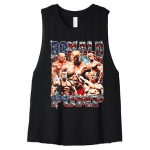 Donald Pump Trump 2024 Weight Lifting Gym Fitness Women's Racerback Cropped Tank